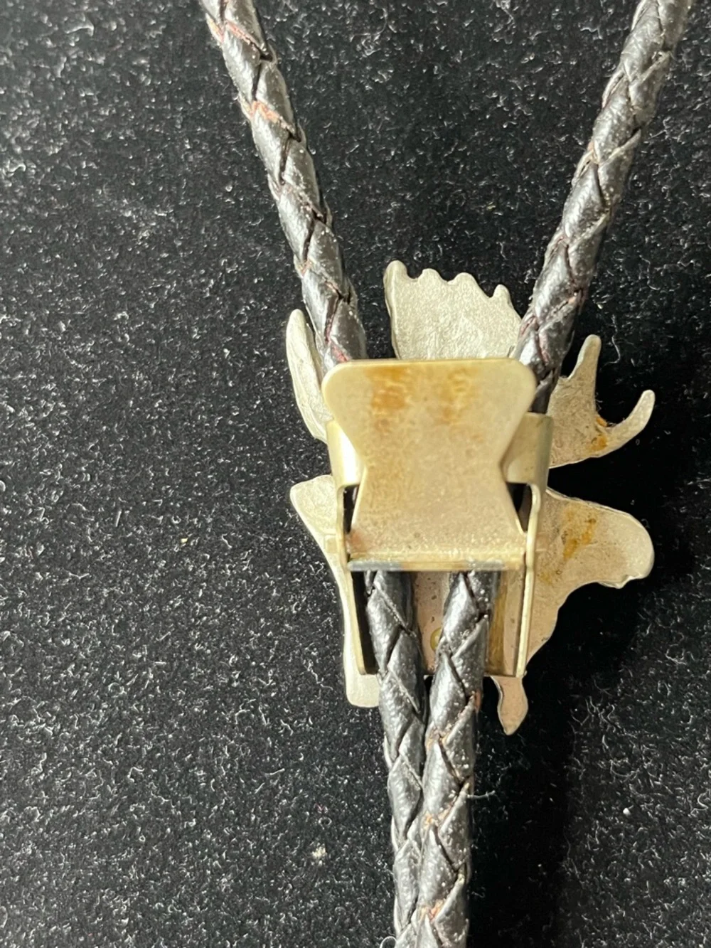 Source Unknown Black Braided Bolo Tie with Silver Moose Slide